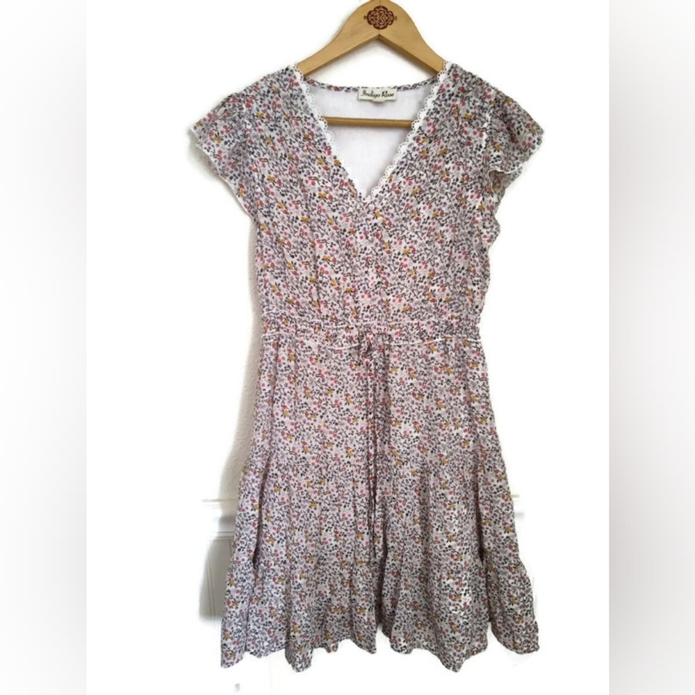 Indigo Rose Spring Floral Dress Lined Size Medium
